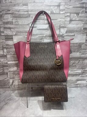 Michael Kors Kimberly Large Bonded Tote & Wallet Set Brown/Tulip
